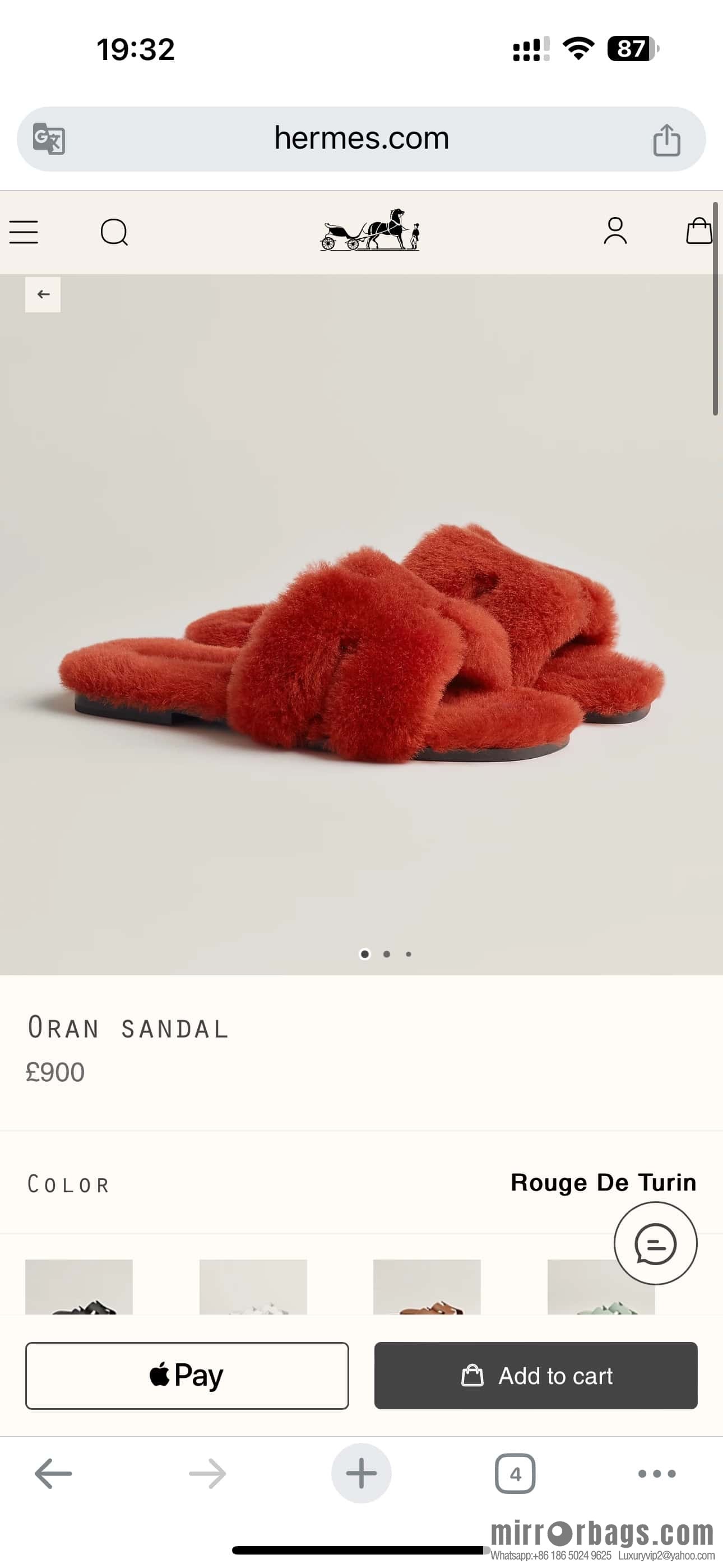 HERMES 181 Oran sandals, Turin red/Royge De Turin wool/woolskin
