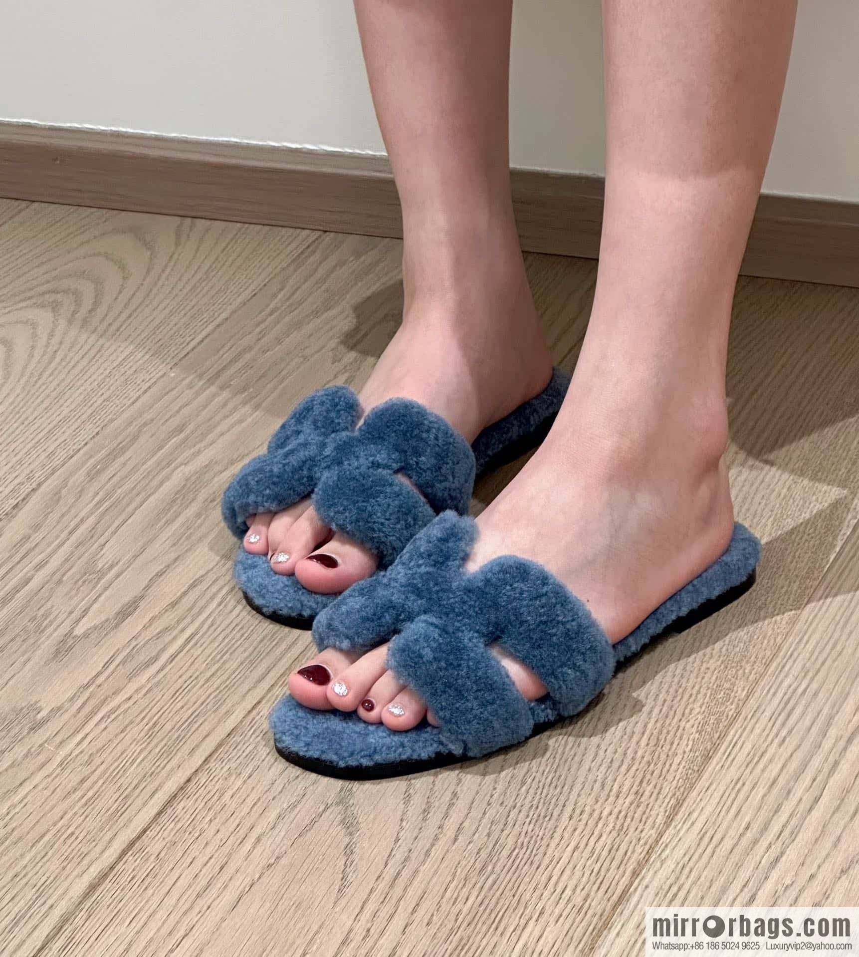 HERMES 181 Oran sandals, blue/Blue woolskin