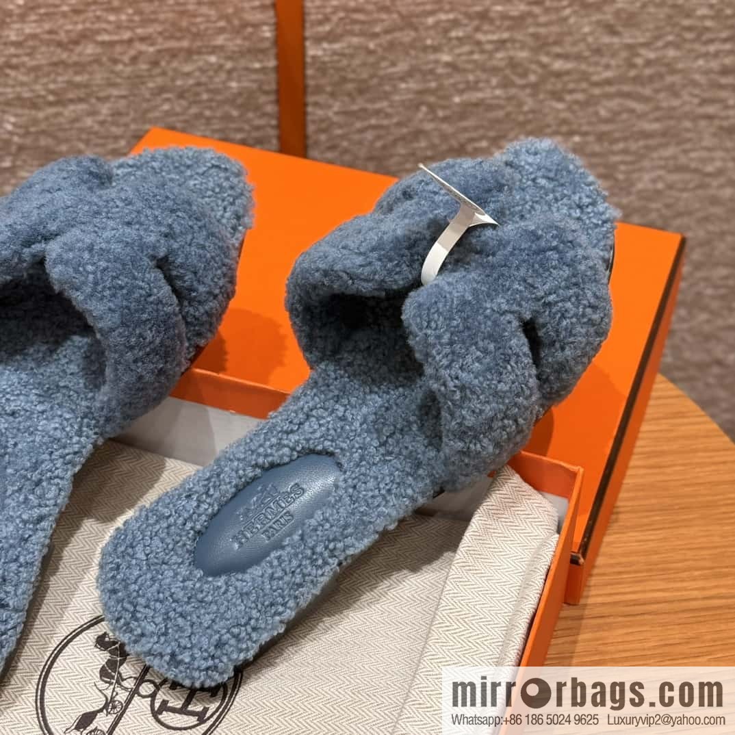 HERMES 181 Oran sandals, blue/Blue woolskin