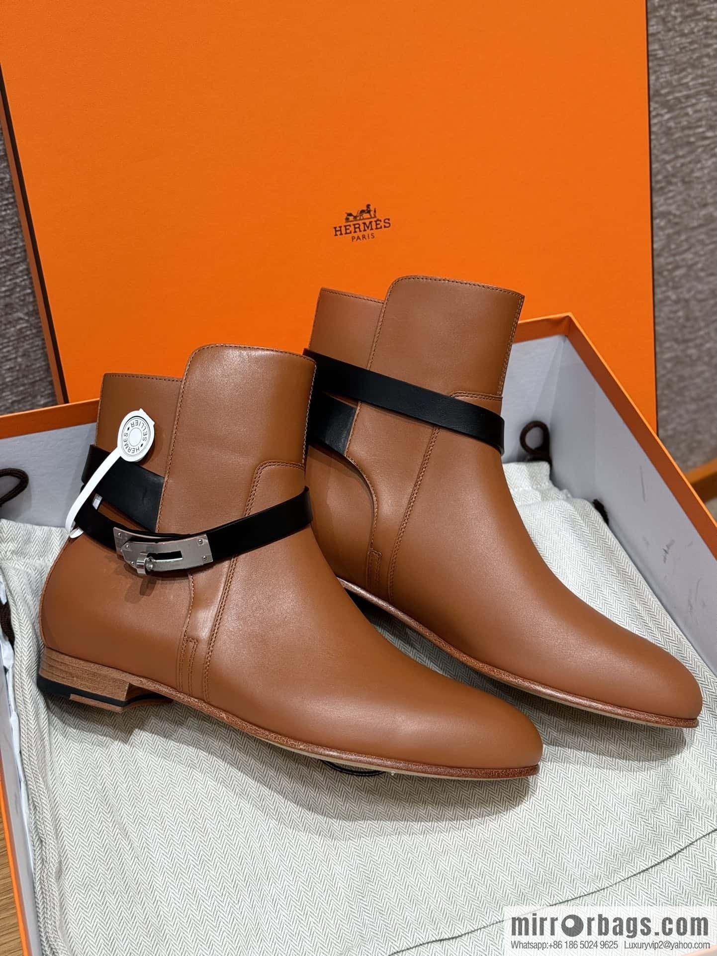 HERMES 193 Neo & Bare Boots, Gold Brown/37/Gold/Black/89/Noir Calfskin/Calfskin
