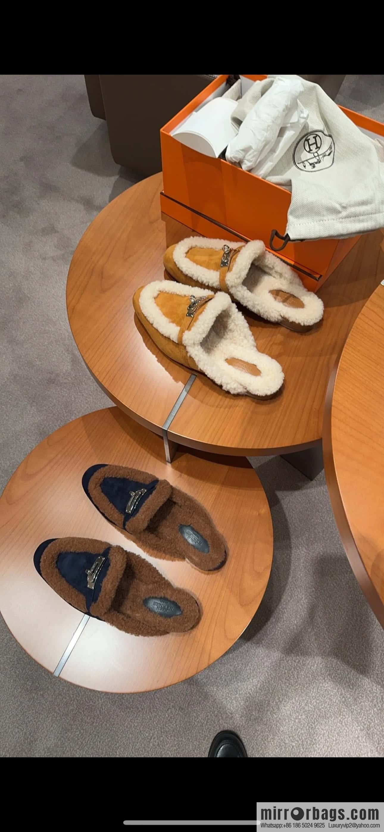 HERMES 188 Oz Mule shoes, natural/light beige/Naturel/Ecru wool/Woolskin/suede/Chamois leather