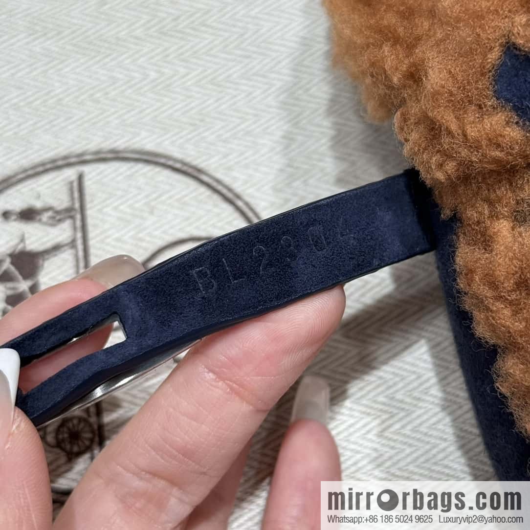 HERMES 188 Oz Mule, Navy/Marine/Gold/Gold Woolskin/Calfskin