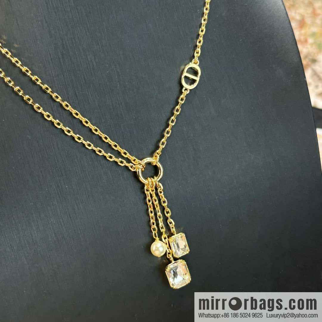 New ☑️ DIOR fringed pearl square diamond necklace
