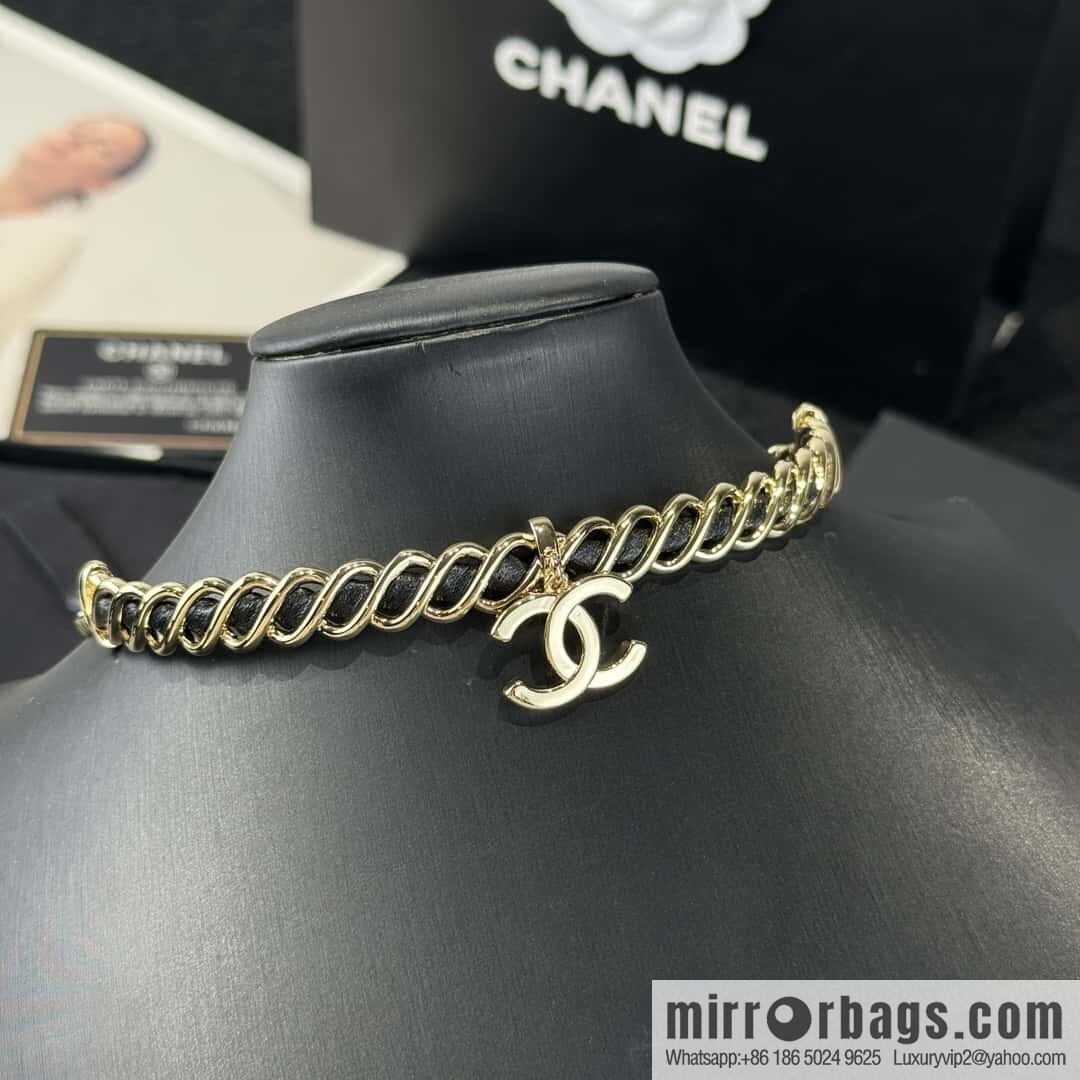 ❗️New ❗️ ☀️ New ☑️ Chanel Double C Black Leather Rope Collar Collar Necklace ☀️