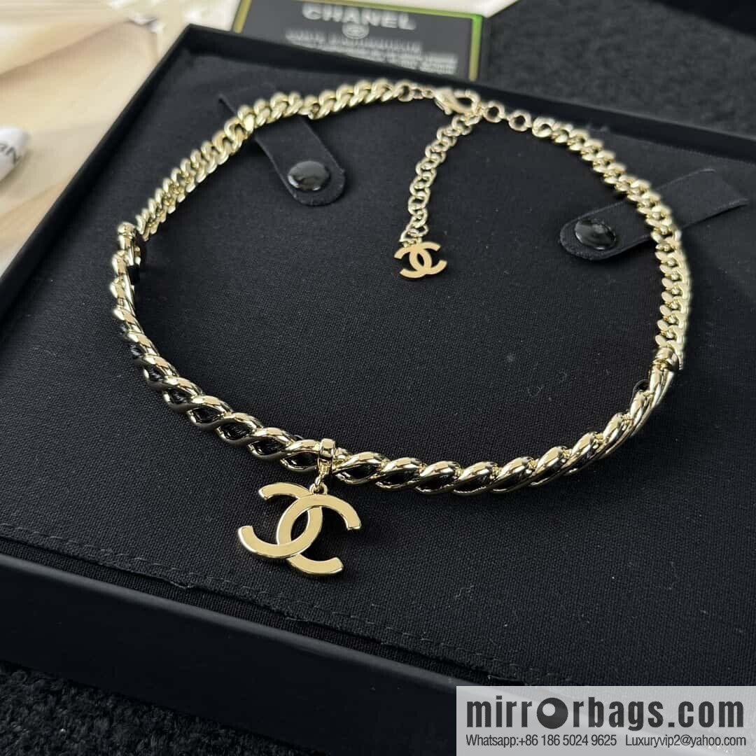 ❗️New ❗️ ☀️ New ☑️ Chanel Double C Black Leather Rope Collar Collar Necklace ☀️