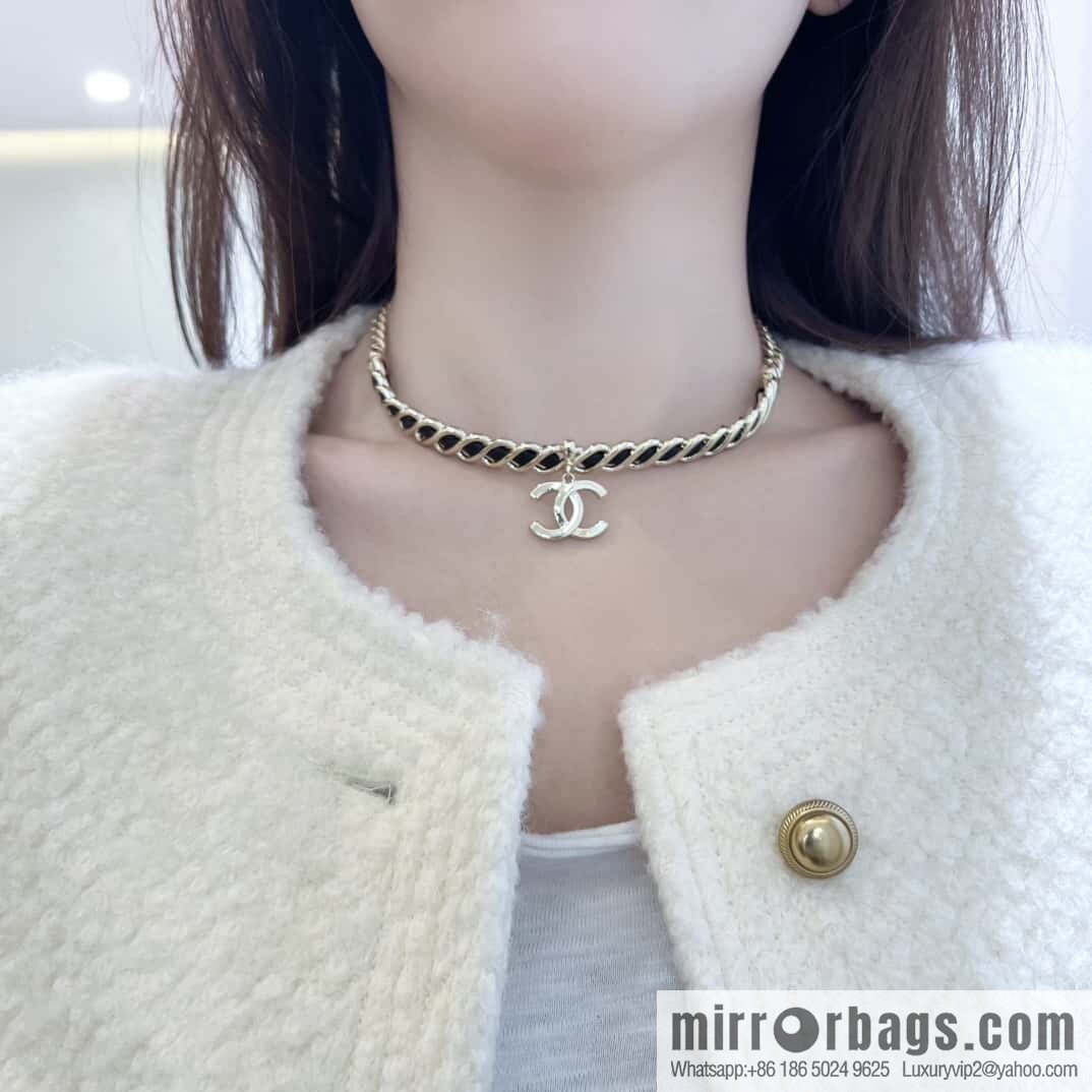 ❗️New ❗️ ☀️ New ☑️ Chanel Double C Black Leather Rope Collar Collar Necklace ☀️