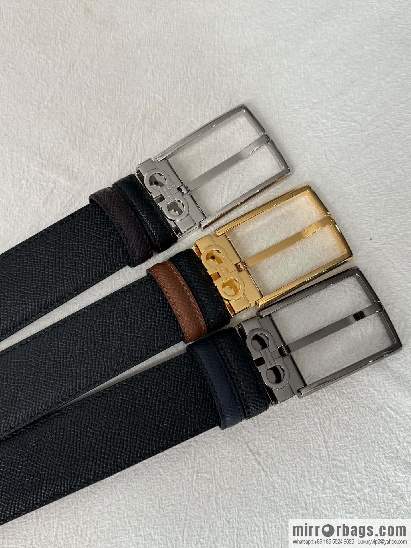 Ferragamo double-sided double-use imported cowhide cross texture, new logo pin-type metal buckle belt 3.5cm