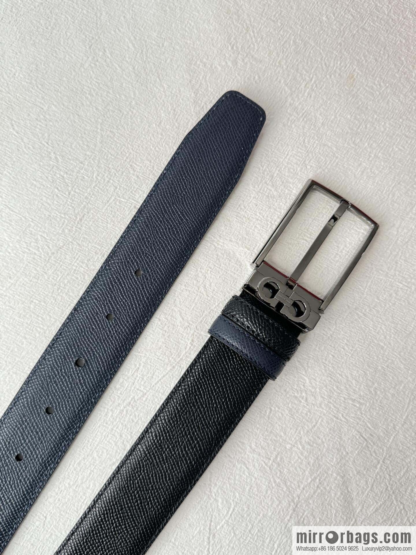 Ferragamo double-sided double-use imported cowhide cross texture, new logo pin-type metal buckle belt 3.5cm