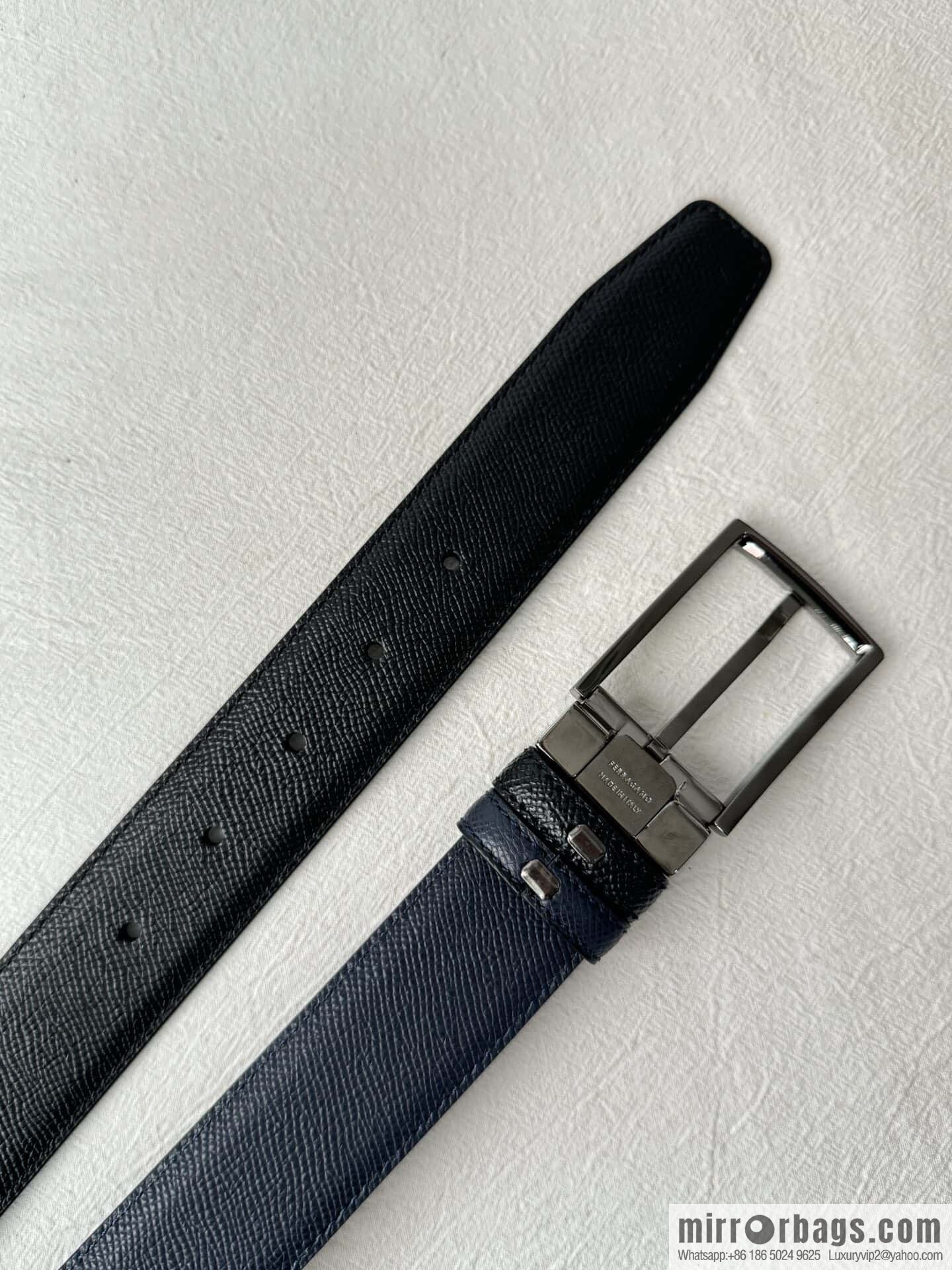 Ferragamo double-sided double-use imported cowhide cross texture, new logo pin-type metal buckle belt 3.5cm