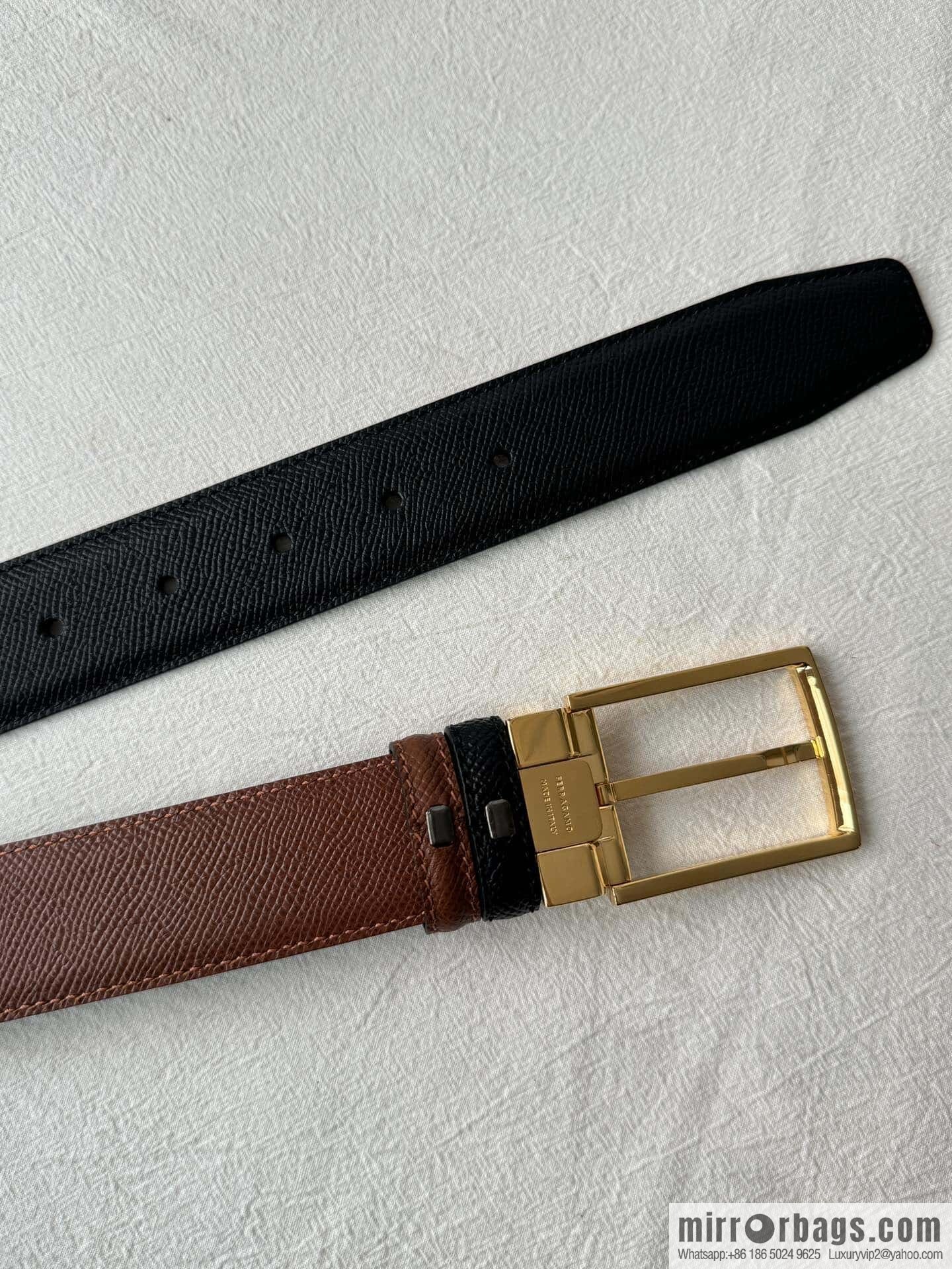 Ferragamo double-sided double-use imported cowhide cross texture, new logo pin-type metal buckle belt 3.5cm