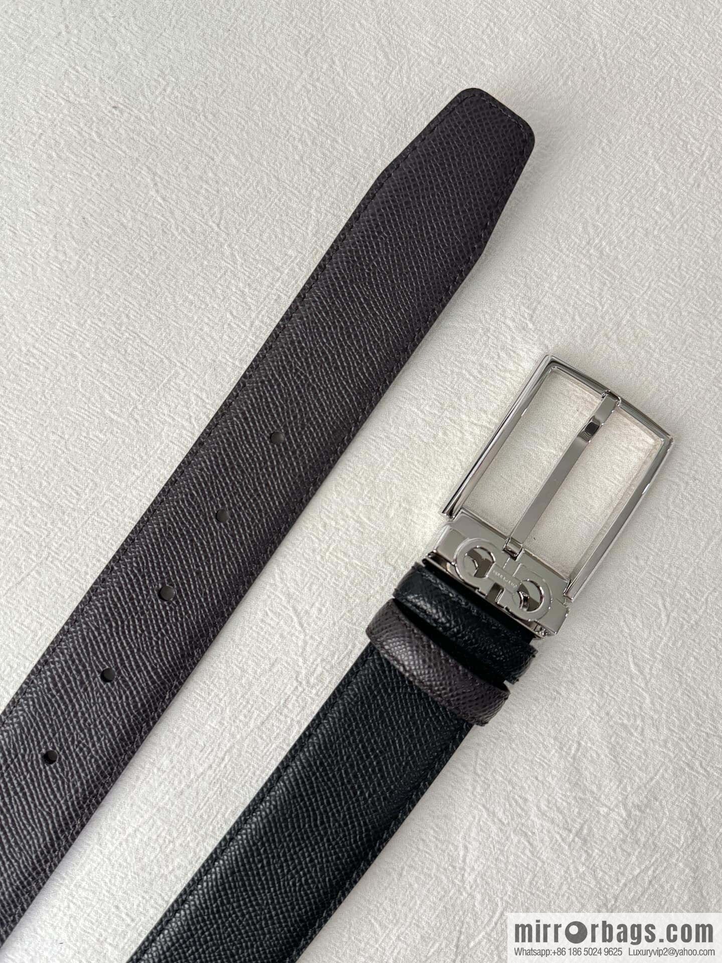Ferragamo double-sided double-use imported cowhide cross texture, new logo pin-type metal buckle belt 3.5cm