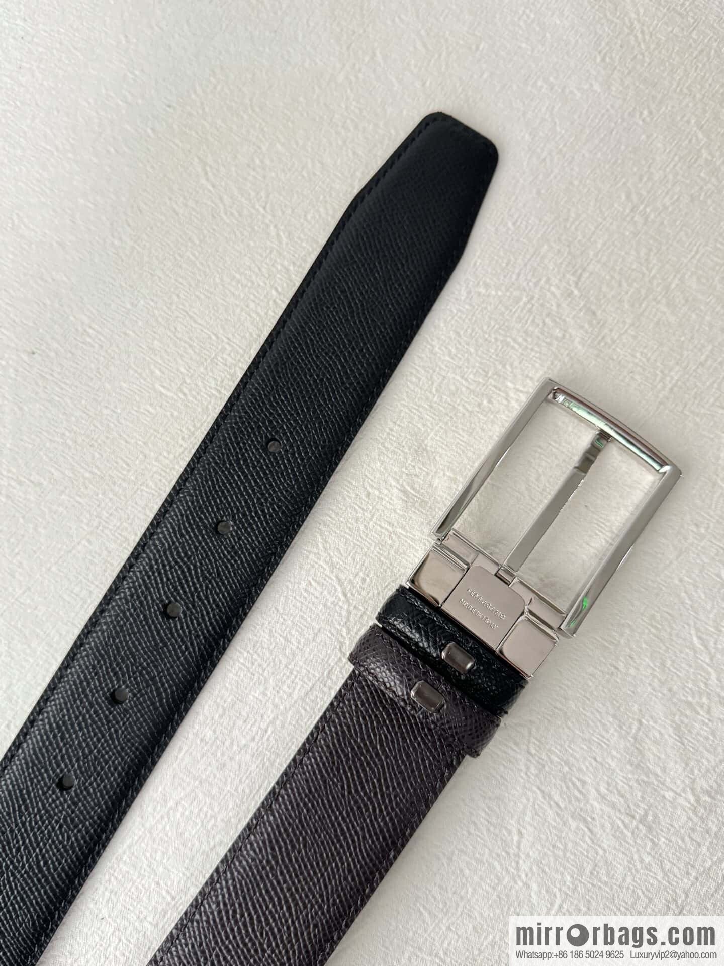 Ferragamo double-sided double-use imported cowhide cross texture, new logo pin-type metal buckle belt 3.5cm
