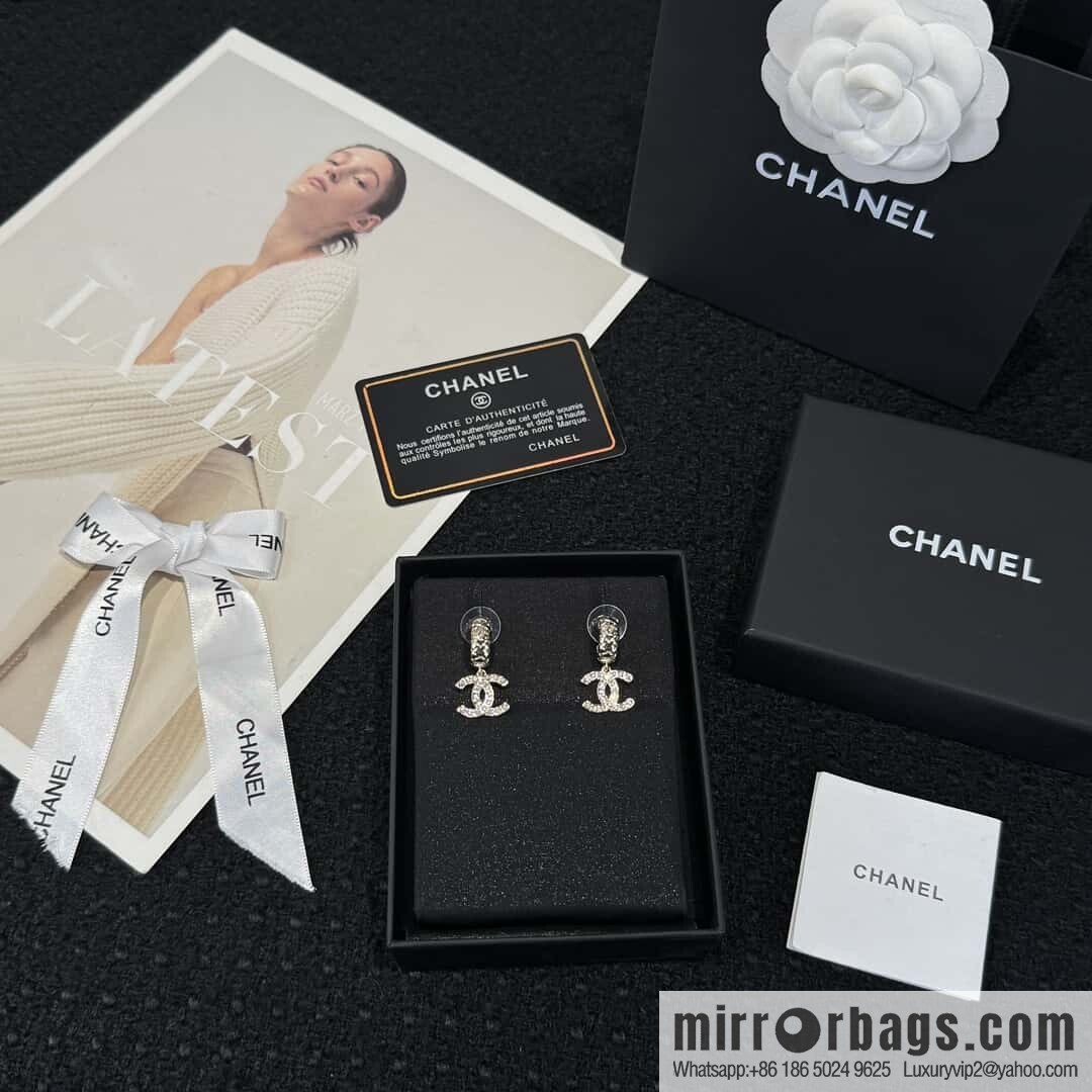 ❗️New ❗️☀️ new ☑️ Chanel C2 double c full diamond stud earrings ☀️