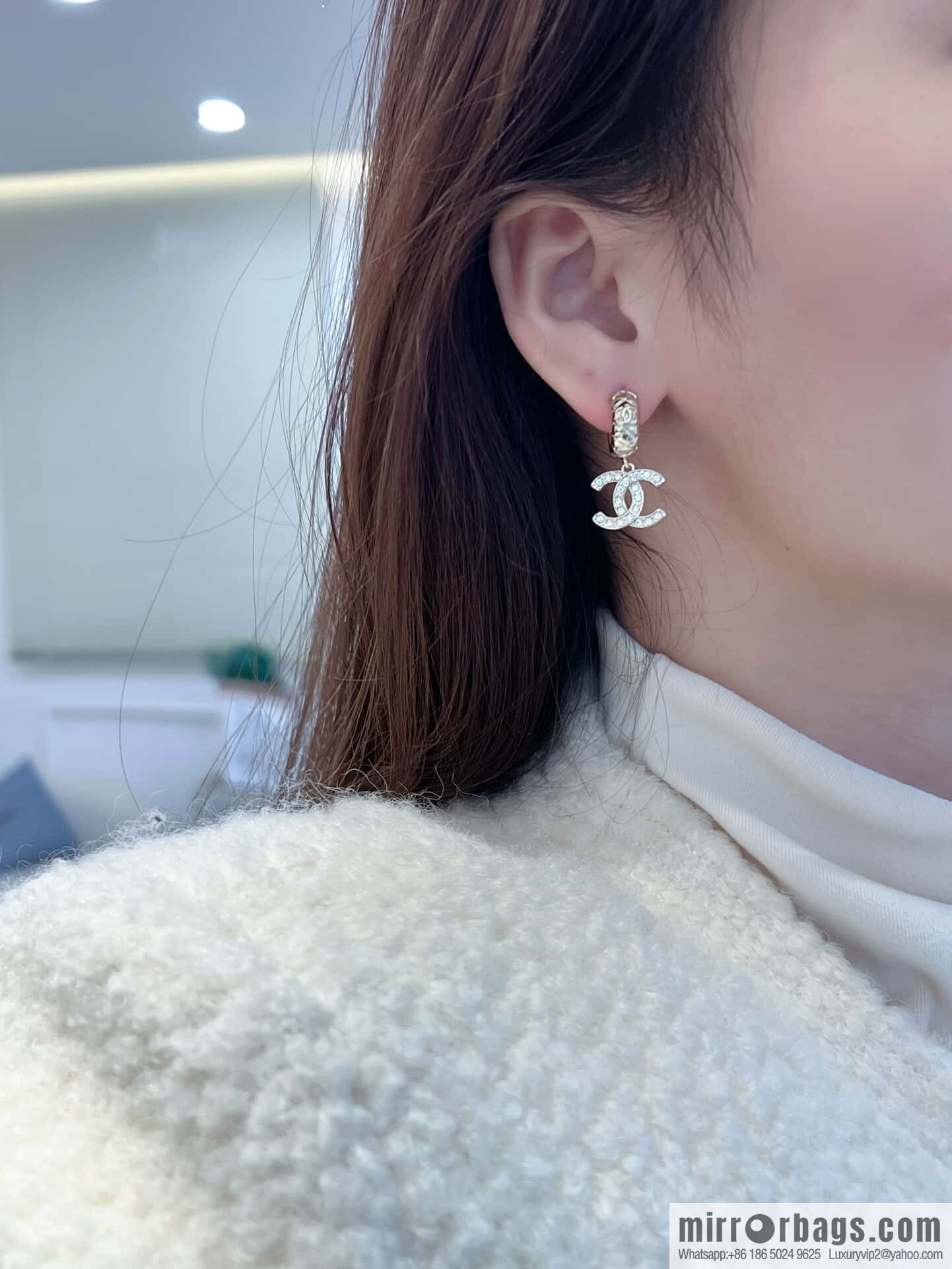 ❗️New ❗️☀️ new ☑️ Chanel C2 double c full diamond stud earrings ☀️