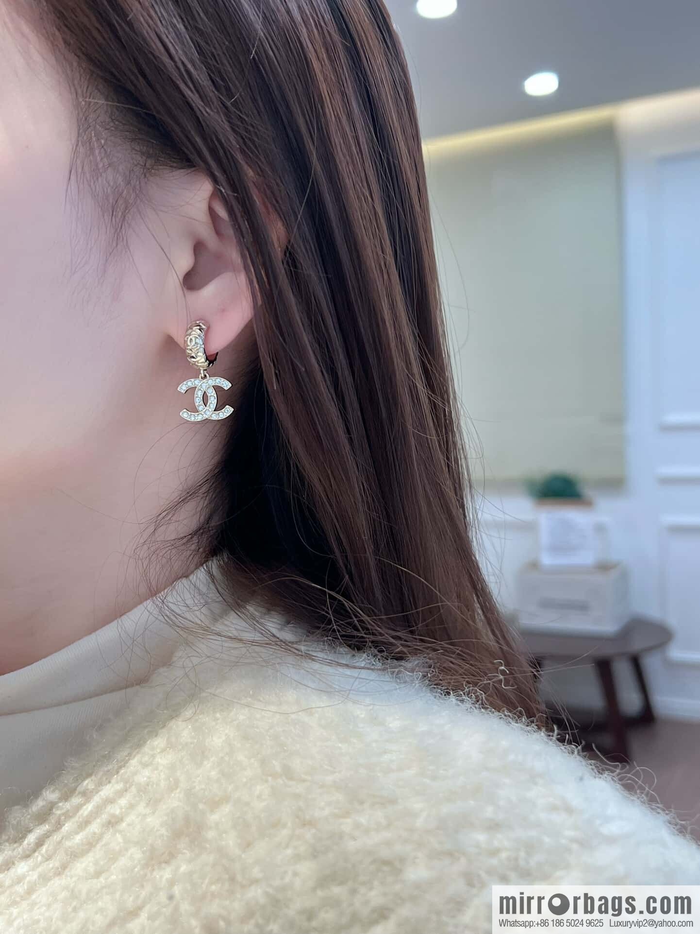 ❗️New ❗️☀️ new ☑️ Chanel C2 double c full diamond stud earrings ☀️
