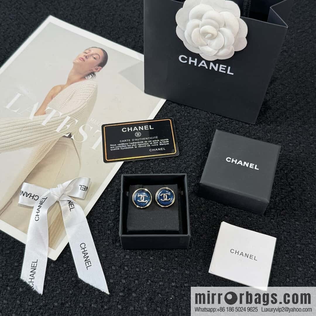 ❗️New ❗️☀️ new ☑️ chanel c1 double c round blue acrylic stud earrings ☀️