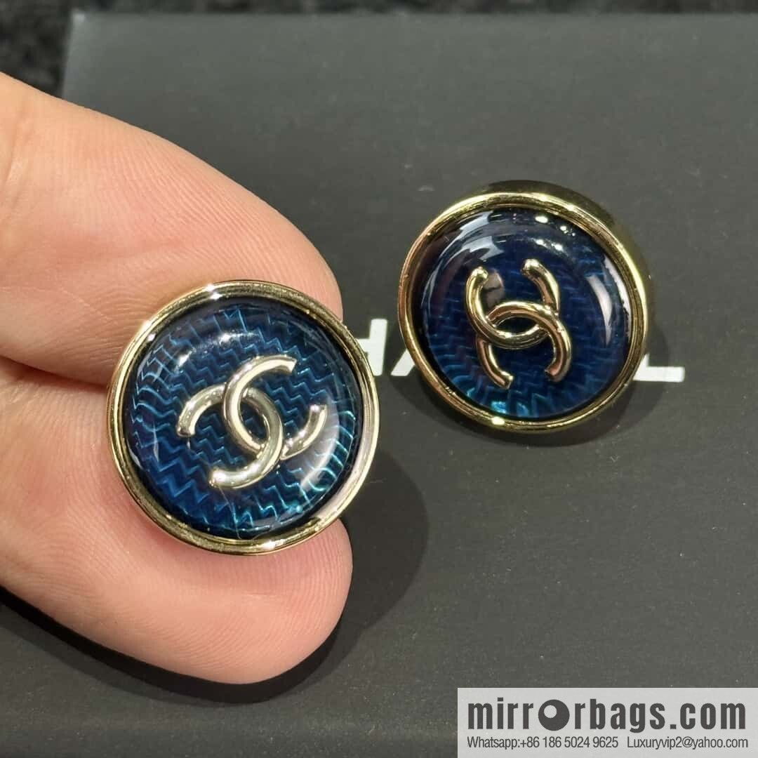 ❗️New ❗️☀️ new ☑️ chanel c1 double c round blue acrylic stud earrings ☀️