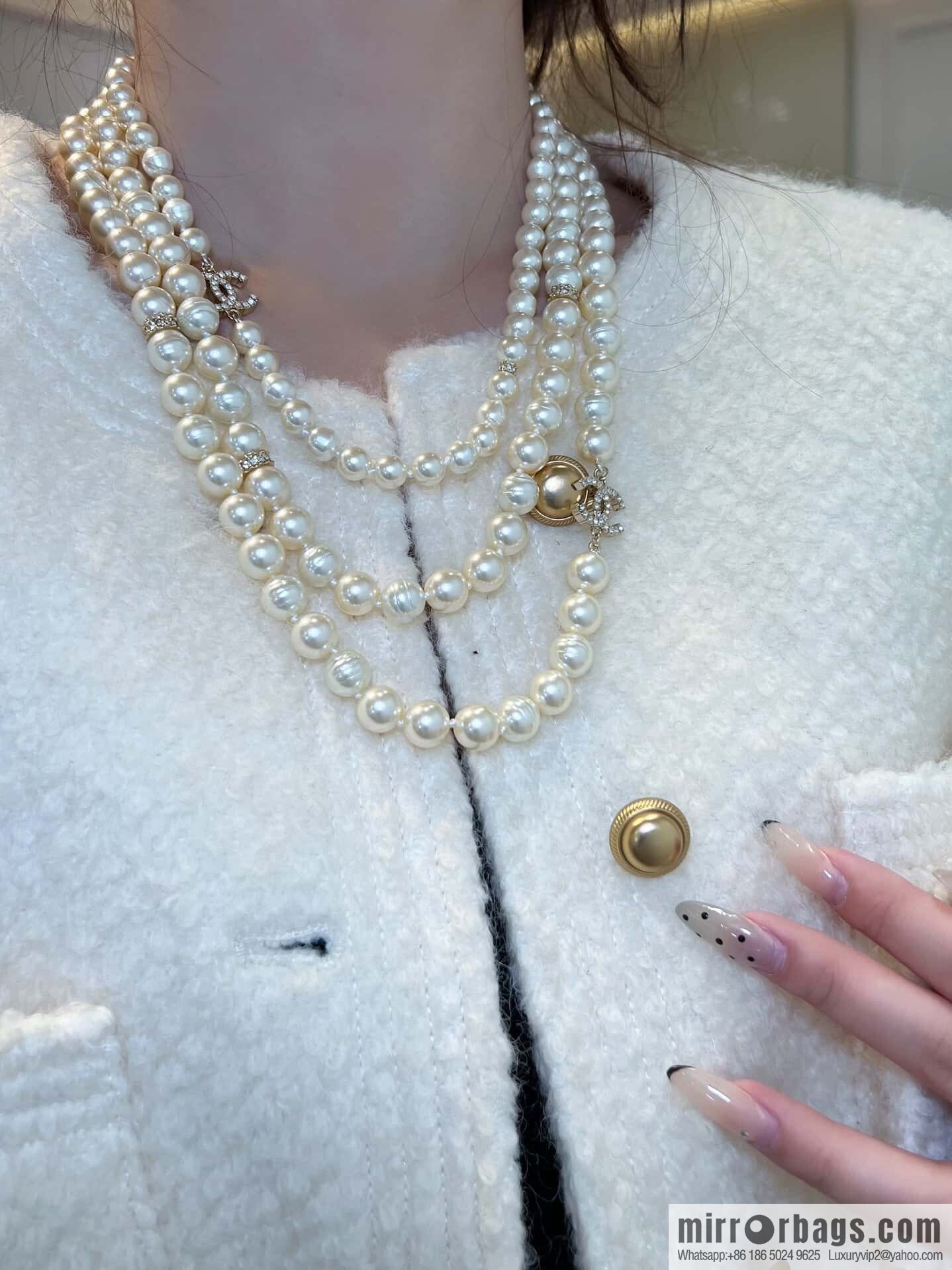 ❗️New ❗️☀️ New ☑️ Chanel Double C Three-layer Pearl Necklace Sweater Chain ☀️
