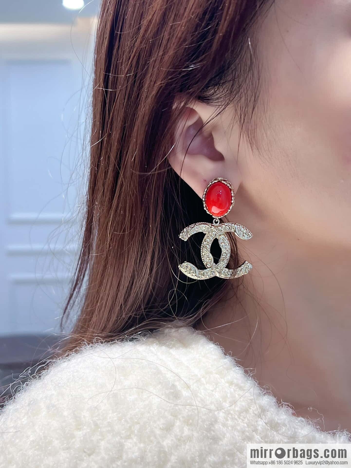 ❗️New ❗️☀️ new ☑️ chanel c2 double c red stud earrings ☀️
