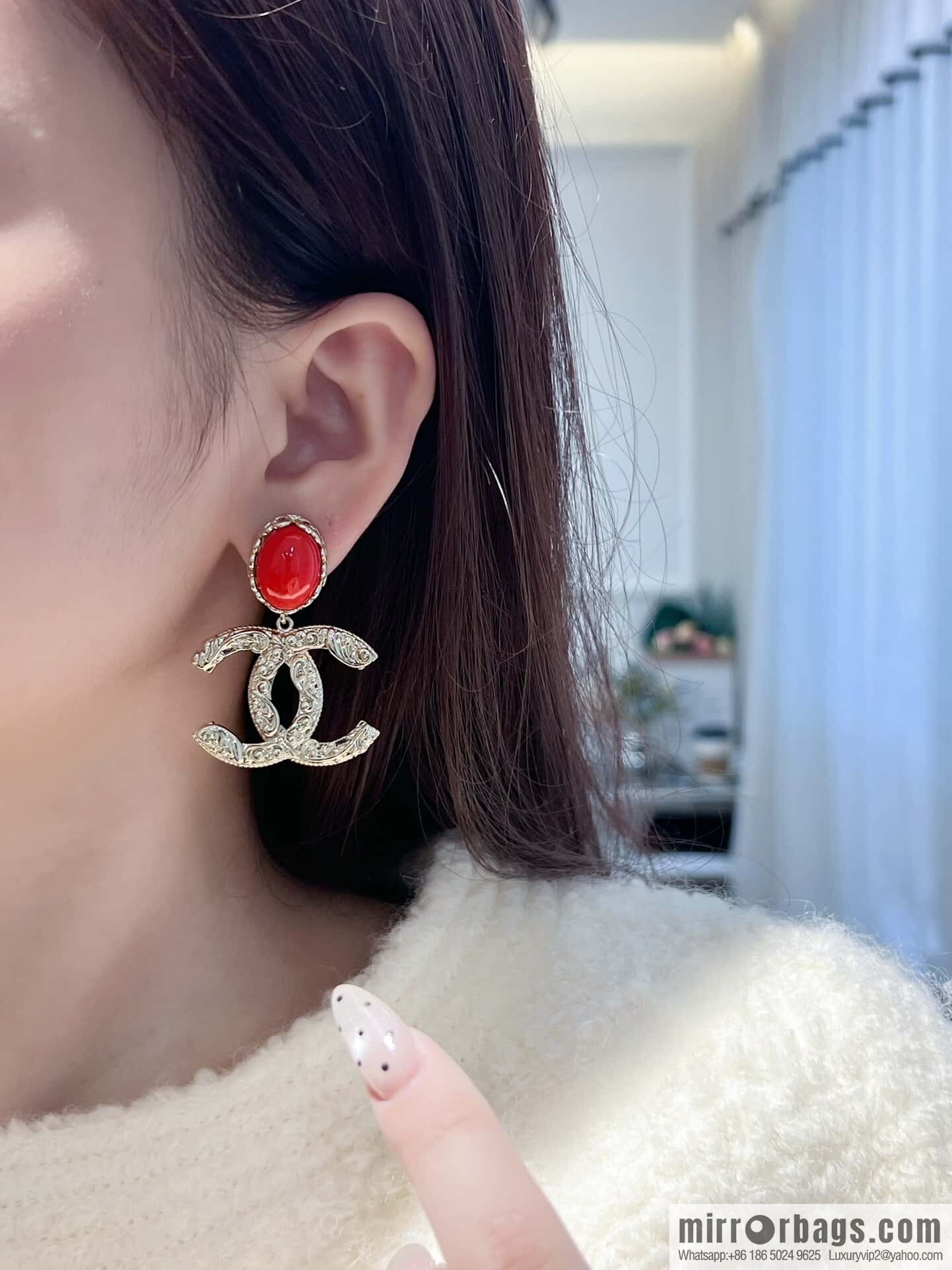 ❗️New ❗️☀️ new ☑️ chanel c2 double c red stud earrings ☀️