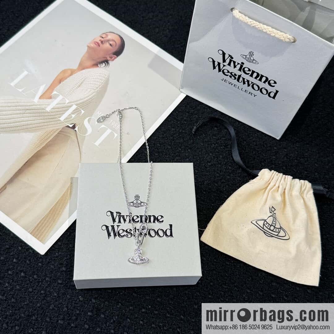 ❗️New ❗️ New ☑️ Vivienne Westwood Queen Mother Pin Full Diamond Saturn Necklace