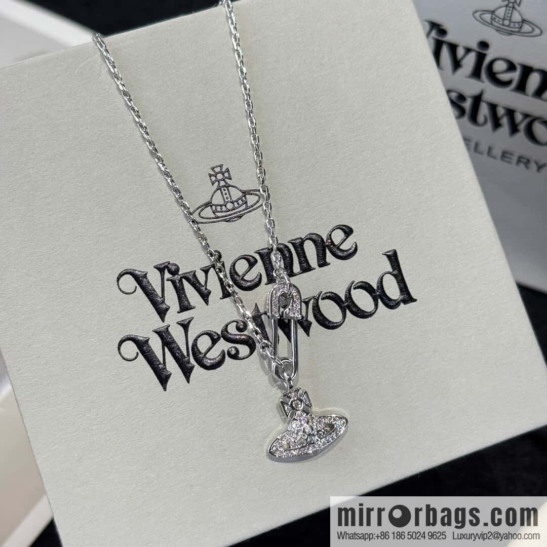 ❗️New ❗️ New ☑️ Vivienne Westwood Queen Mother Pin Full Diamond Saturn Necklace