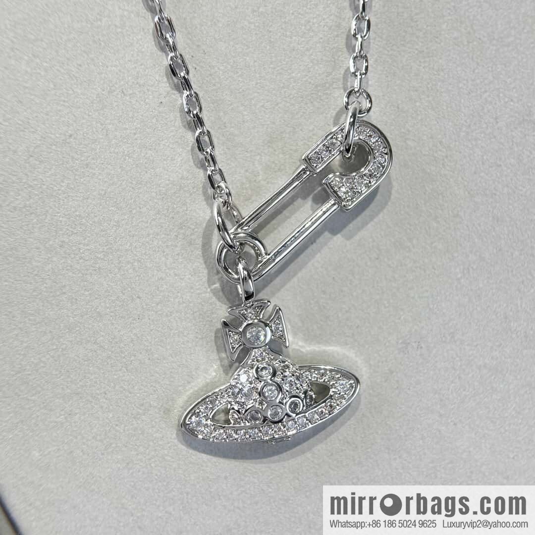 ❗️New ❗️ New ☑️ Vivienne Westwood Queen Mother Pin Full Diamond Saturn Necklace