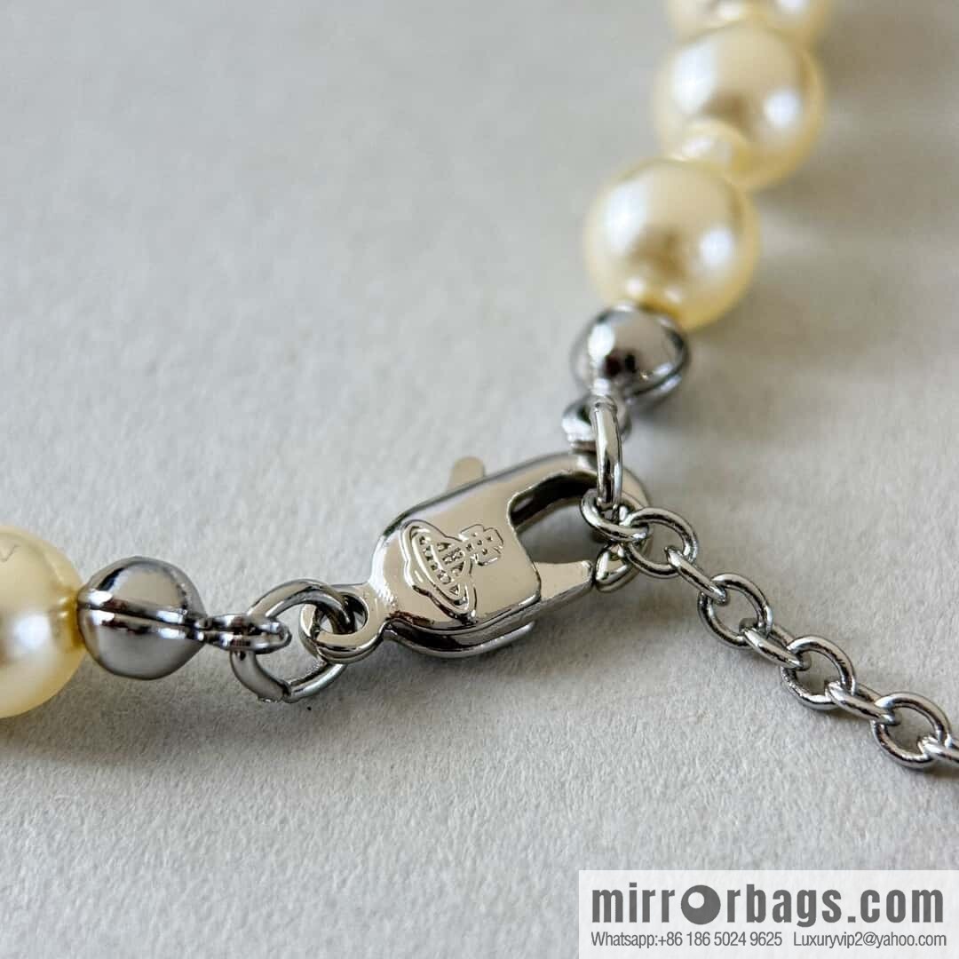 ❗️New ❗️ New ☑️ Vivienne Westwood Queen Mother Pin Full Diamond Saturn Pearl Necklace
