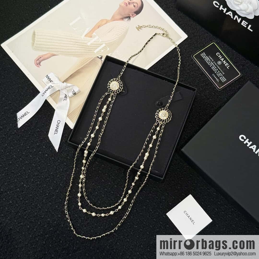 ❗️New ❗️☀️ new ☑️ Chanel double c three-layer black leather rope pearl necklace sweater chain ☀️