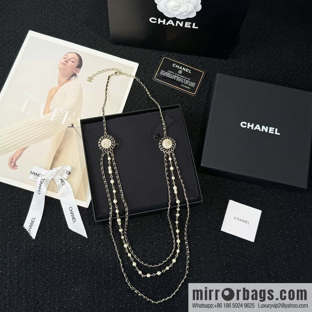❗️New ❗️☀️ new ☑️ Chanel double c three-layer black leather rope pearl necklace sweater chain ☀️