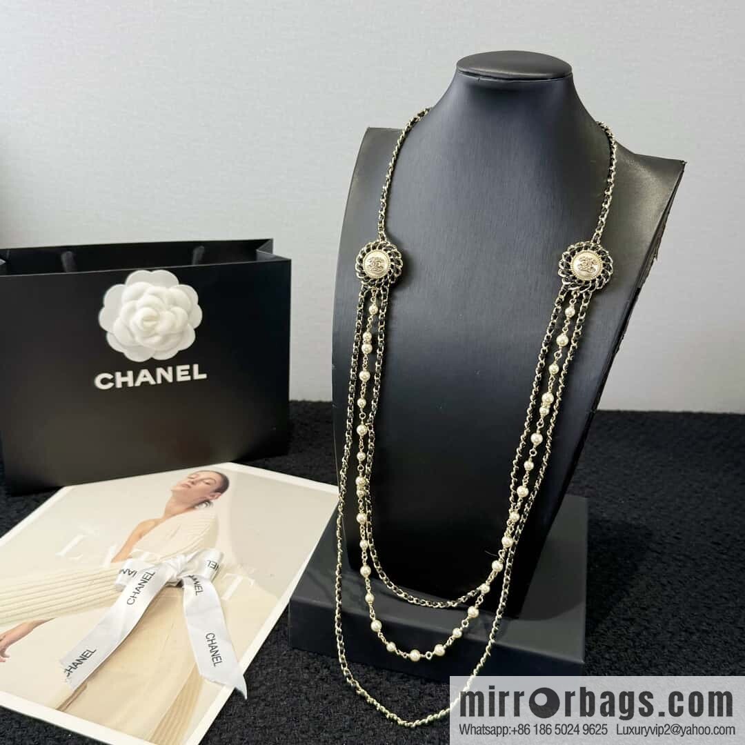 ❗️New ❗️☀️ new ☑️ Chanel double c three-layer black leather rope pearl necklace sweater chain ☀️