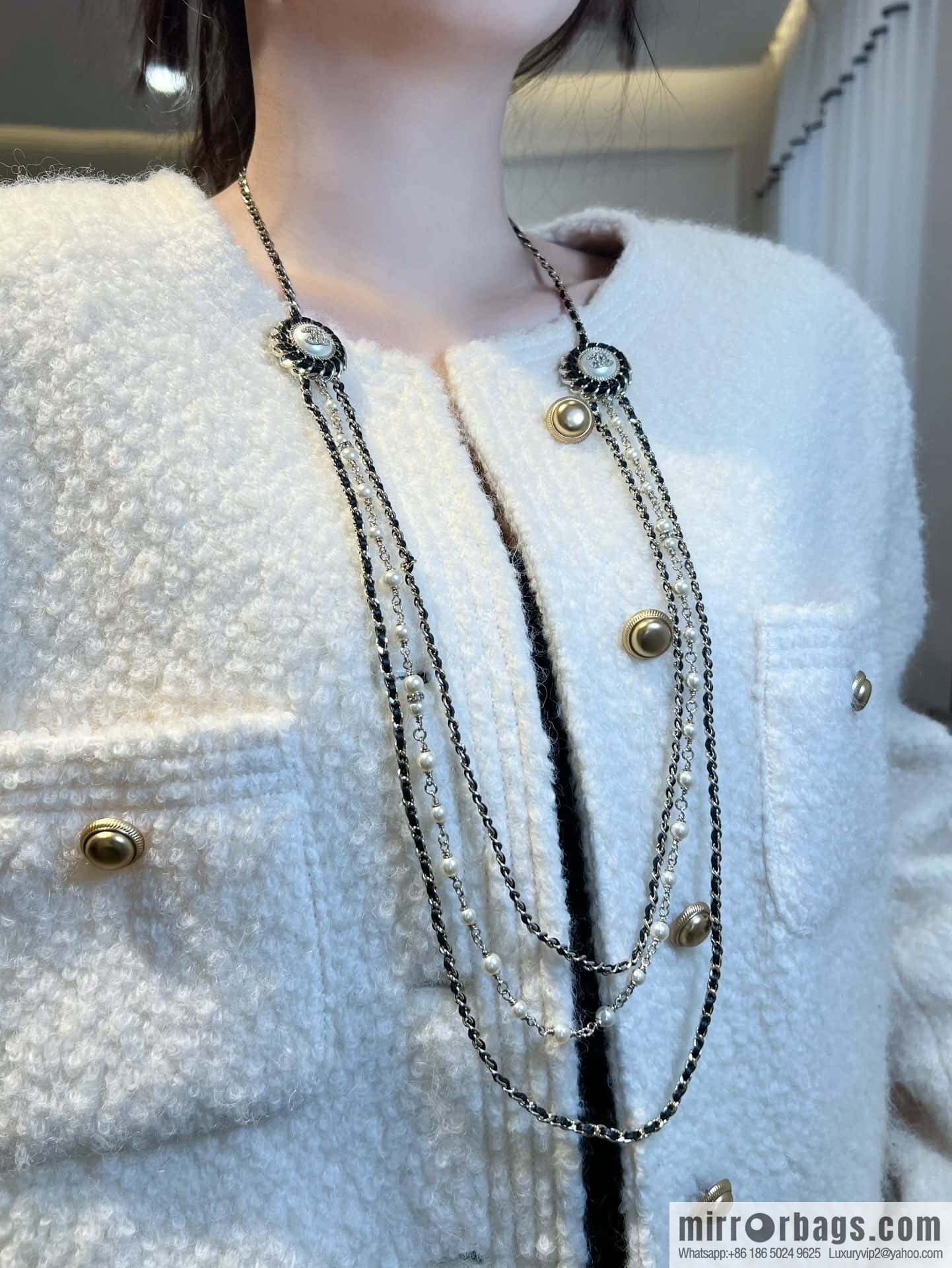 ❗️New ❗️☀️ new ☑️ Chanel double c three-layer black leather rope pearl necklace sweater chain ☀️