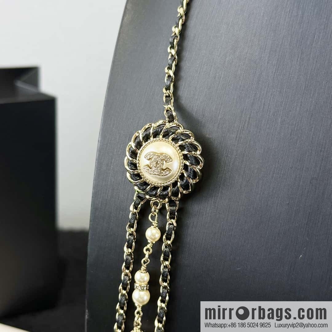 ❗️New ❗️☀️ new ☑️ Chanel double c three-layer black leather rope pearl necklace sweater chain ☀️