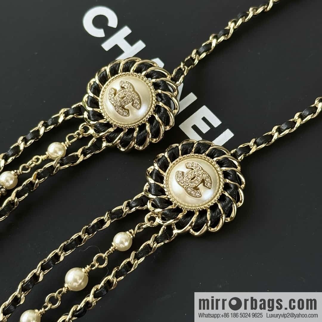 ❗️New ❗️☀️ new ☑️ Chanel double c three-layer black leather rope pearl necklace sweater chain ☀️