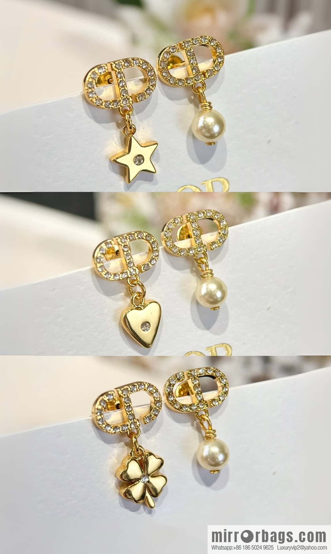 New ☑️ Dior asymmetrical pentagram peach heart four-leaf clover stud earrings