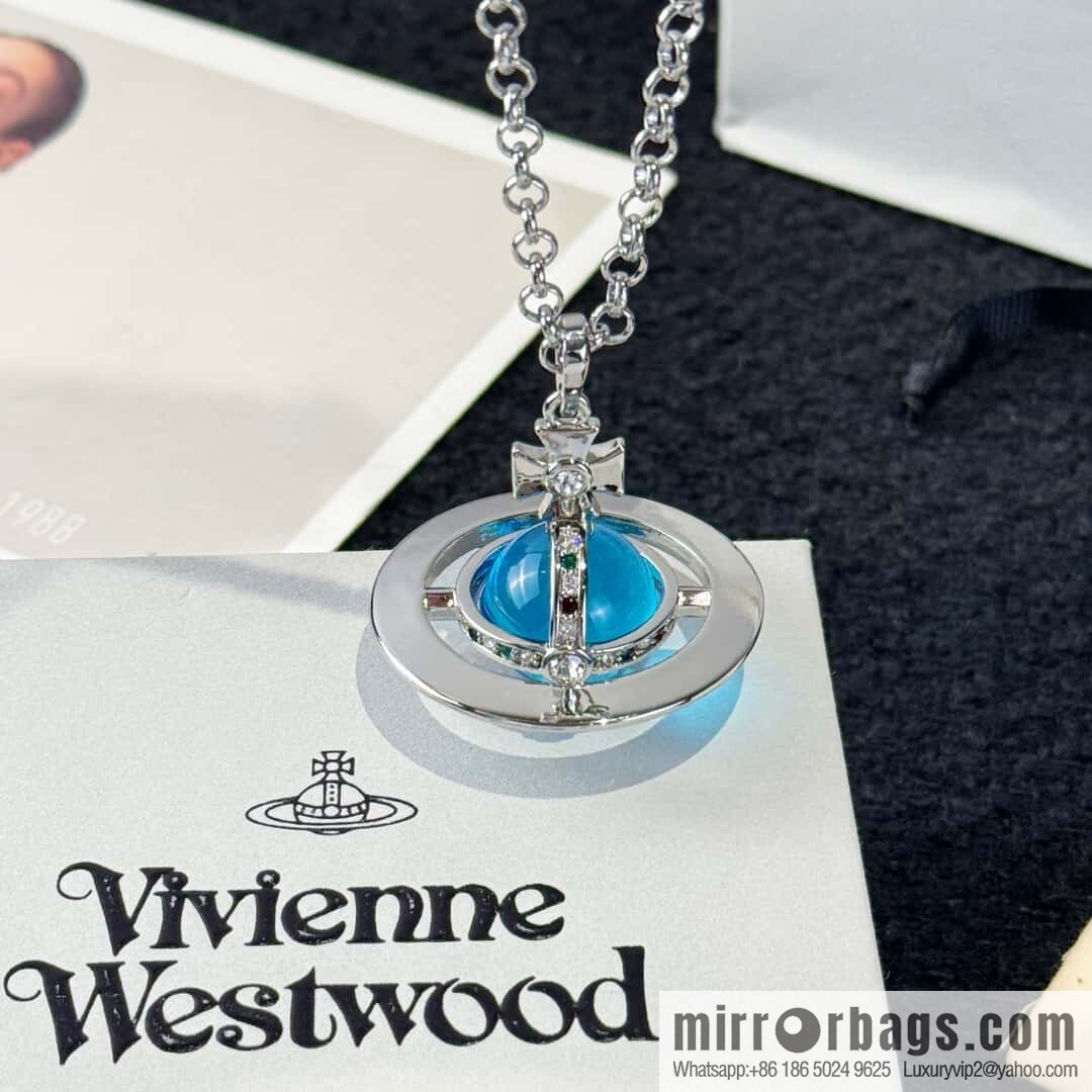 ❗️New ❗️ New ☑️ Vivienne Westwood Queen Mother Blue Saturn Necklace