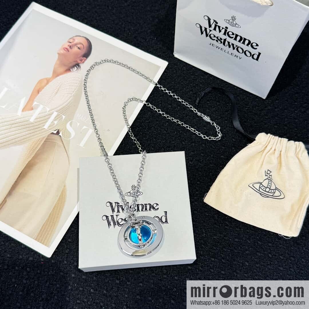 ❗️New ❗️ New ☑️ Vivienne Westwood Queen Mother Blue Saturn Necklace