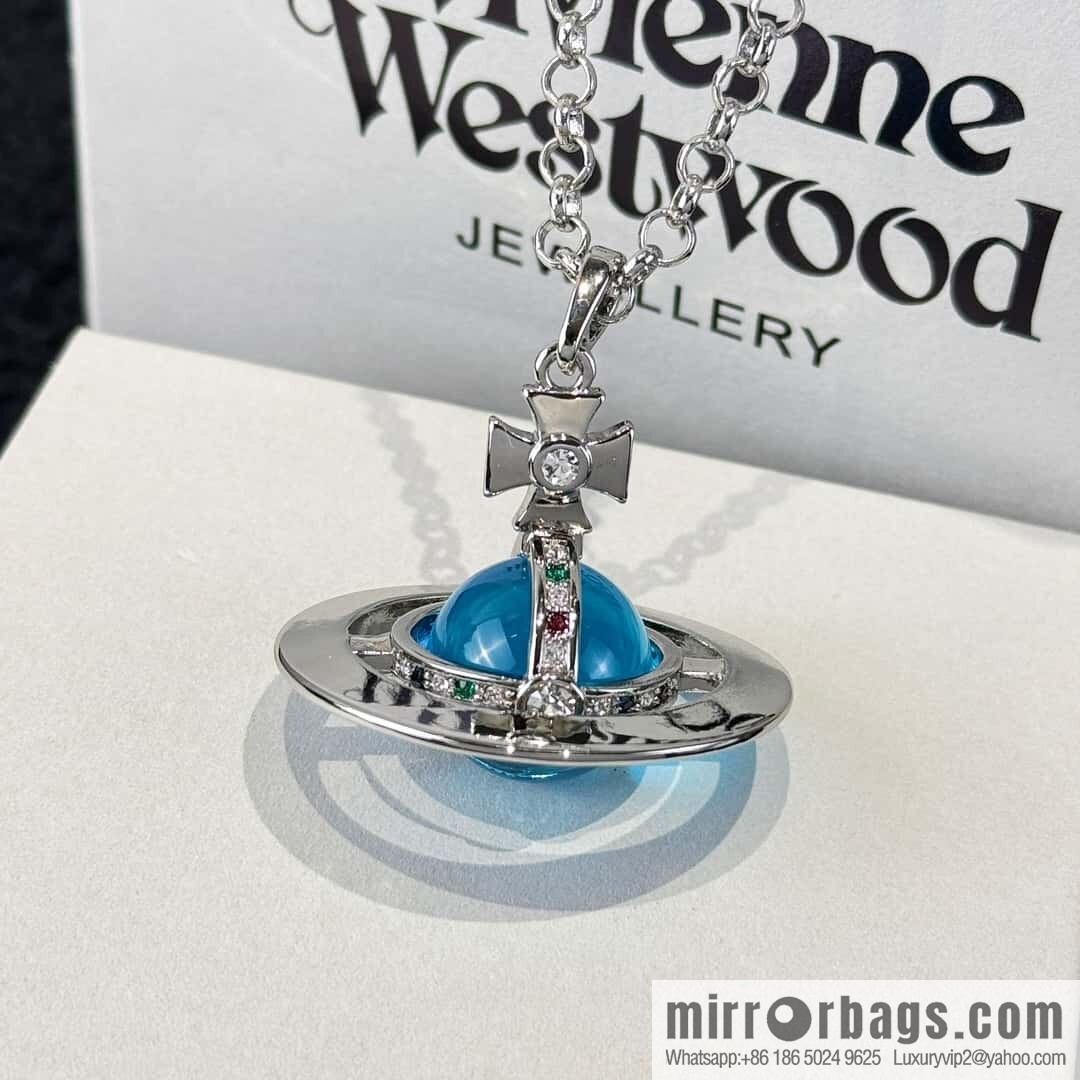 ❗️New ❗️ New ☑️ Vivienne Westwood Queen Mother Blue Saturn Necklace