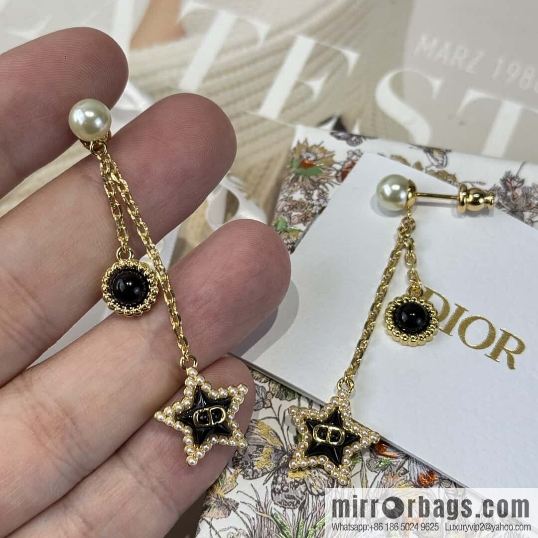 New ☑️ DIOR black star pearl tassel stud earrings
