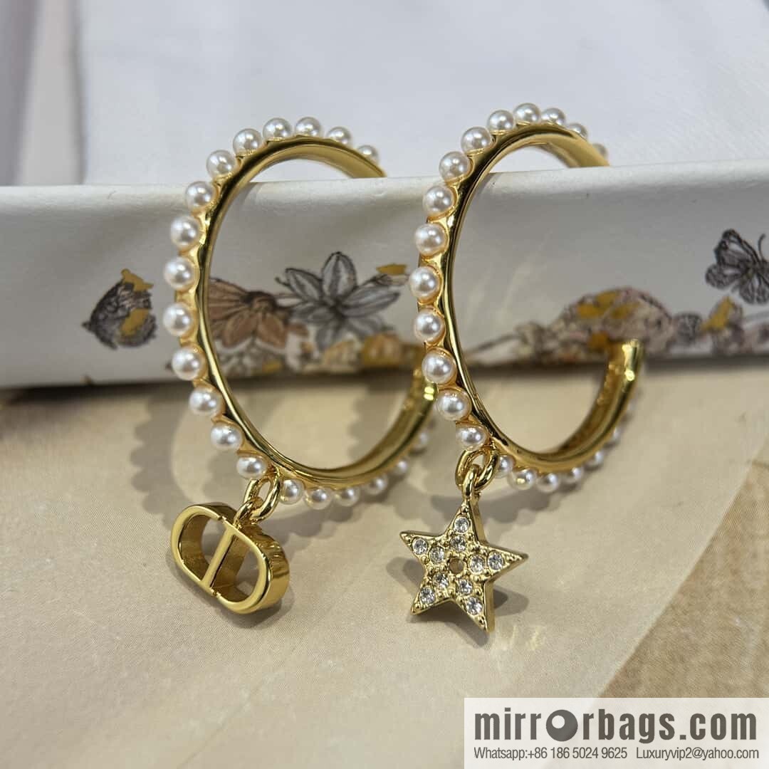 New ☑️ DIOR dior half round star pearl stud earrings