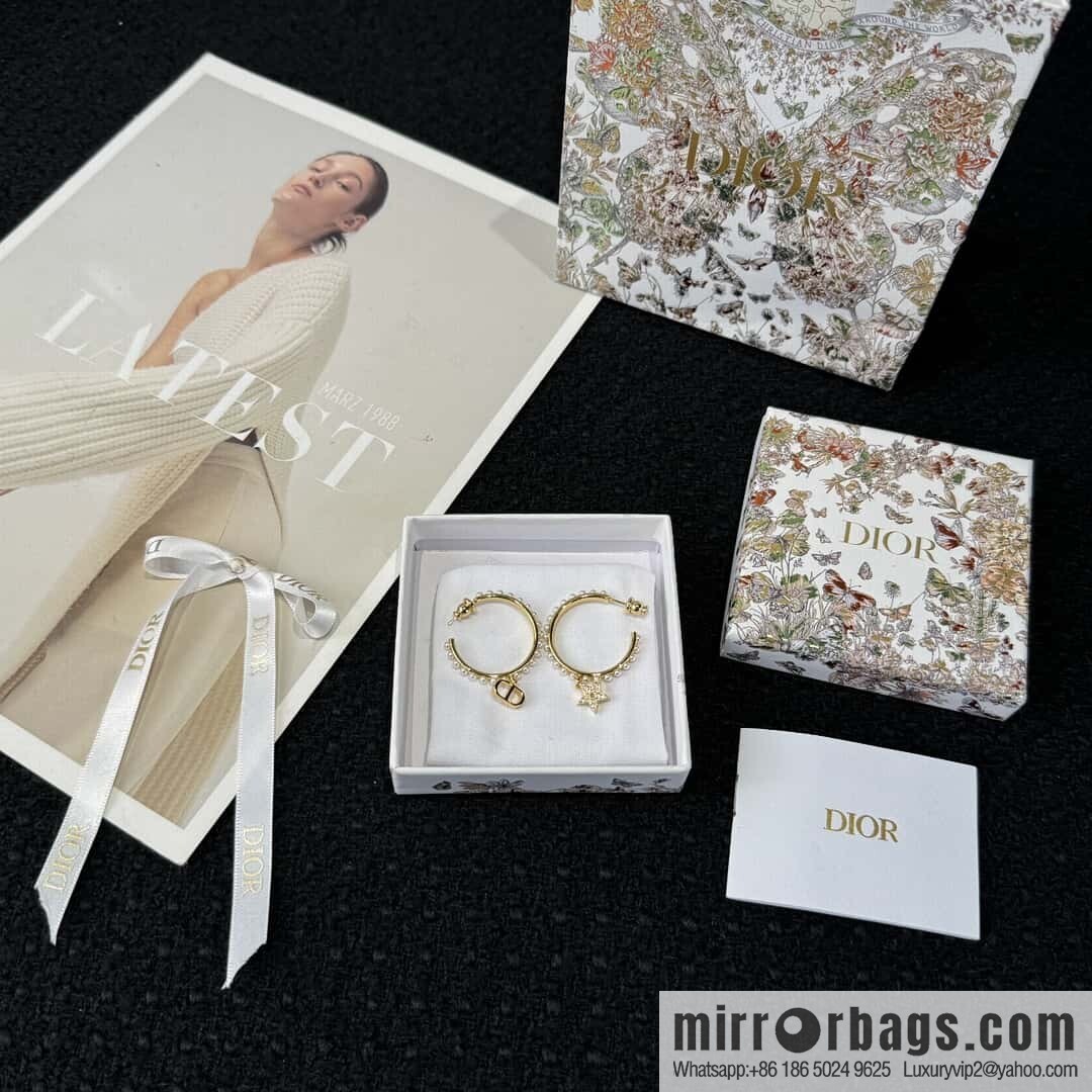 New ☑️ DIOR dior half round star pearl stud earrings