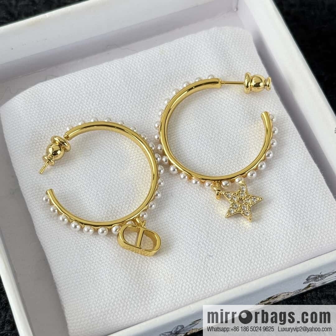 New ☑️ DIOR dior half round star pearl stud earrings