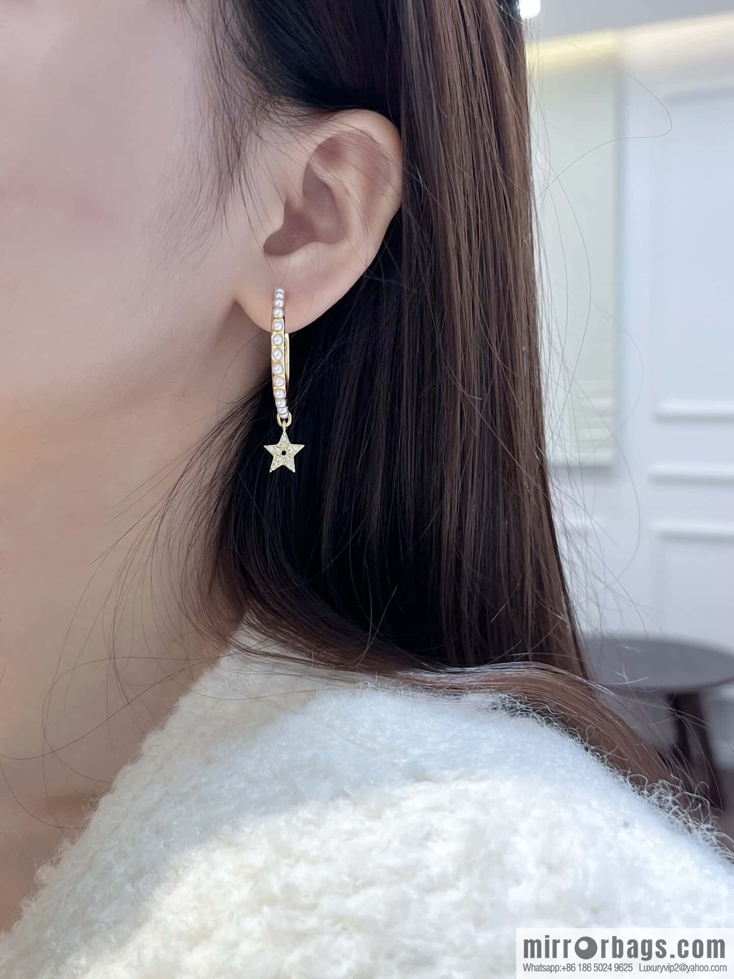 New ☑️ DIOR dior half round star pearl stud earrings