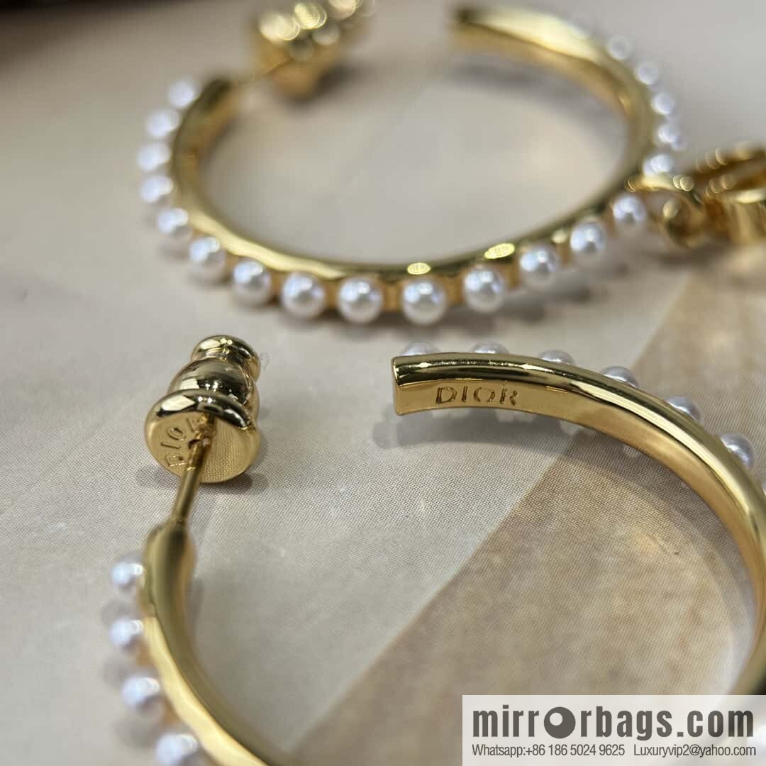 New ☑️ DIOR dior half round star pearl stud earrings