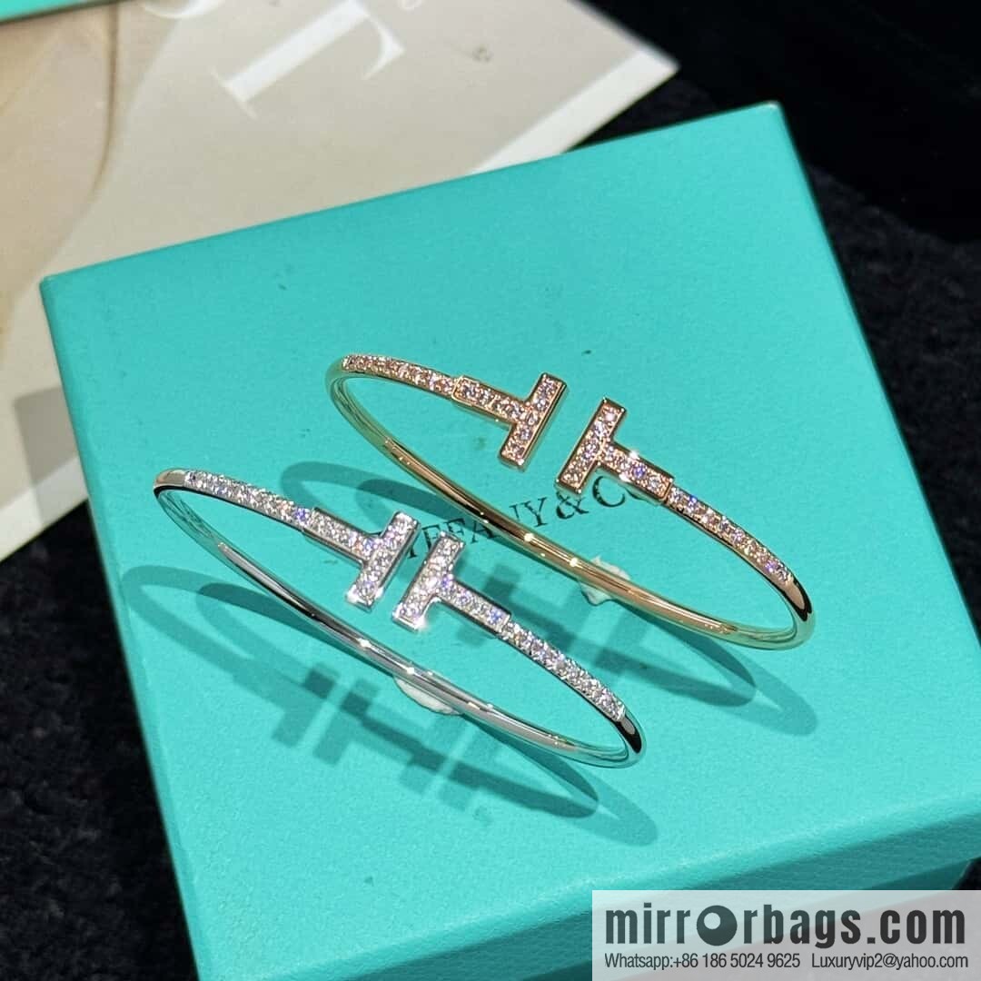 ❗️CNC version ❗️ ☀️ Tiffany & co, classic T series, half full diamond silver rose gold double T bracelet ☀️