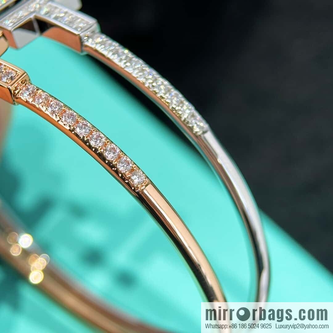 ❗️CNC version ❗️ ☀️ Tiffany & co, classic T series, half full diamond silver rose gold double T bracelet ☀️