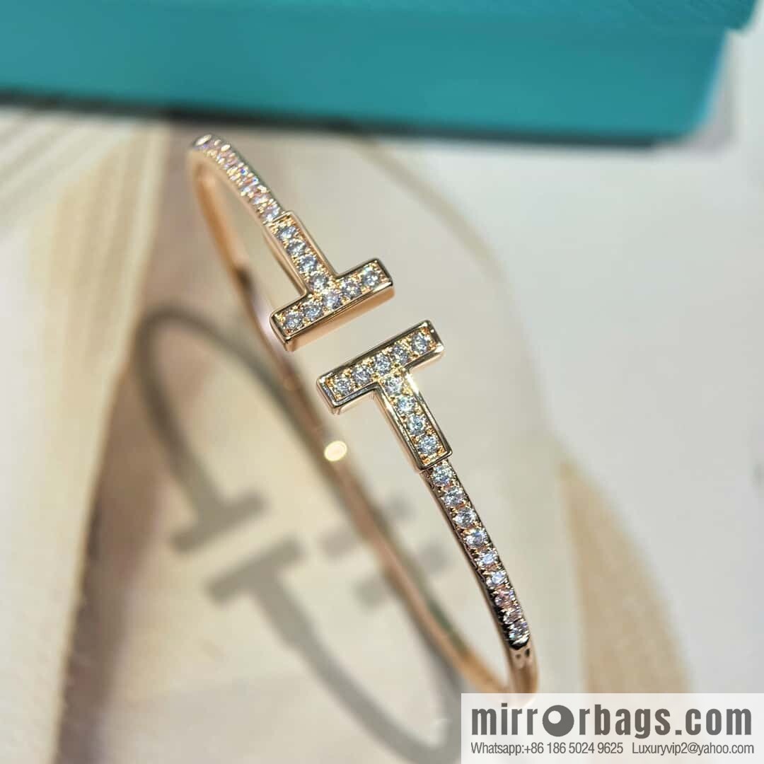 ❗️CNC version ❗️ ☀️ Tiffany & co, classic T series, half full diamond silver rose gold double T bracelet ☀️