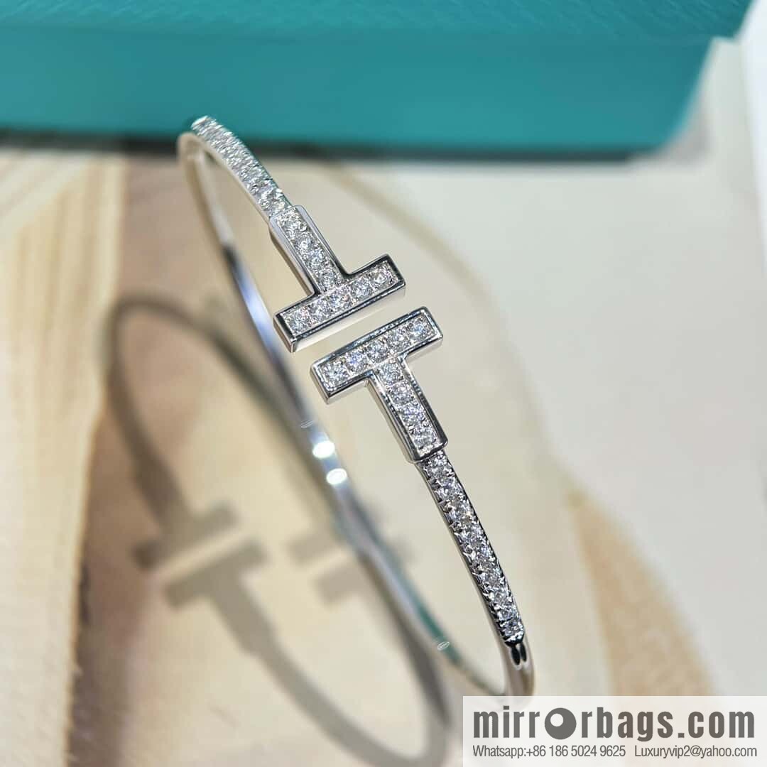 ❗️CNC version ❗️ ☀️ Tiffany & co, classic T series, half full diamond silver rose gold double T bracelet ☀️