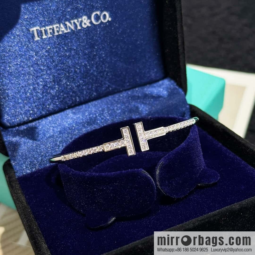❗️CNC version ❗️ ☀️ Tiffany & co, classic T series, half full diamond silver rose gold double T bracelet ☀️