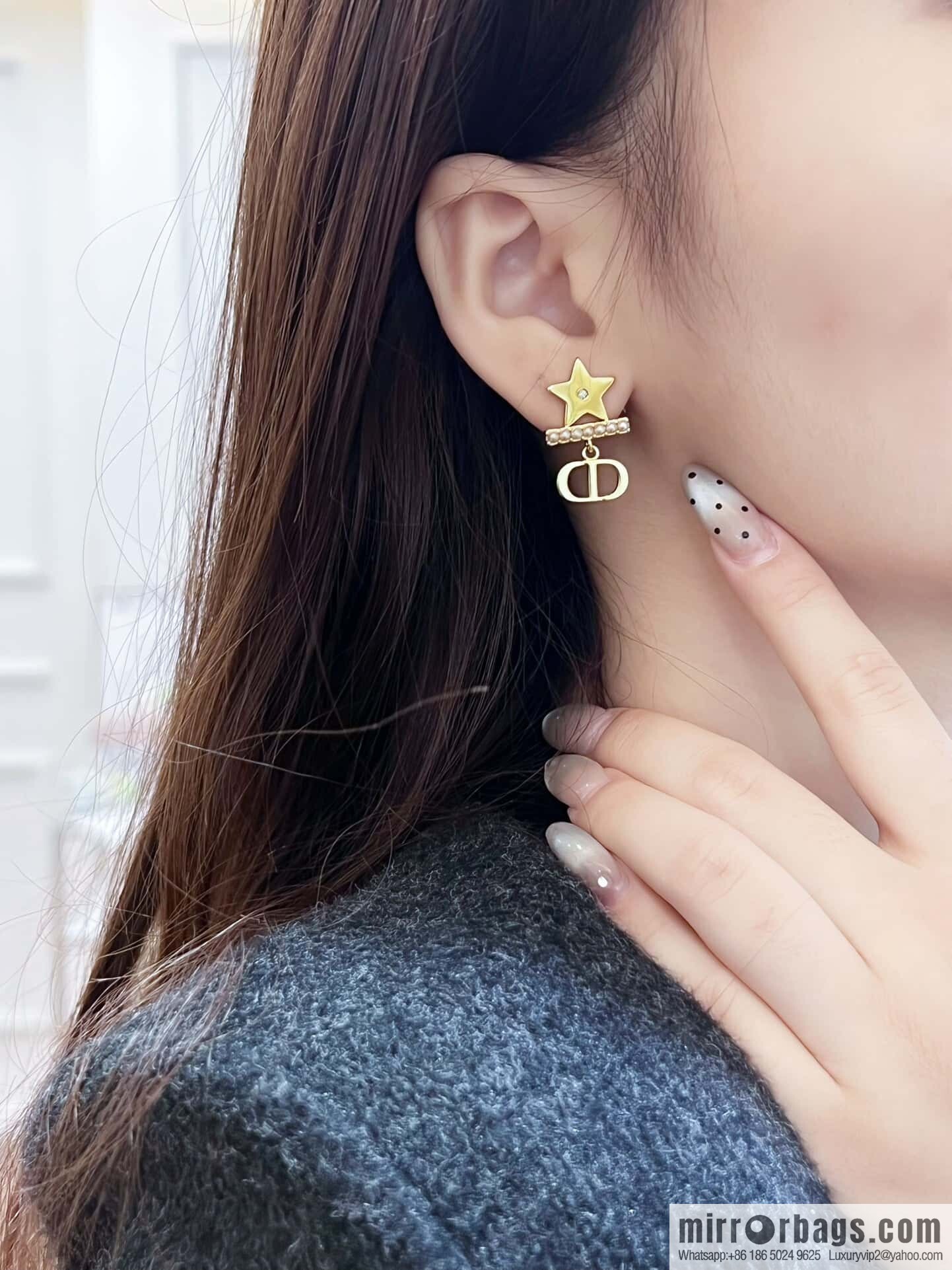 ❗️New ❗️ ☀️ new ☑️ Dior pearl CD pentagram ⭐ star stud earrings ☀️